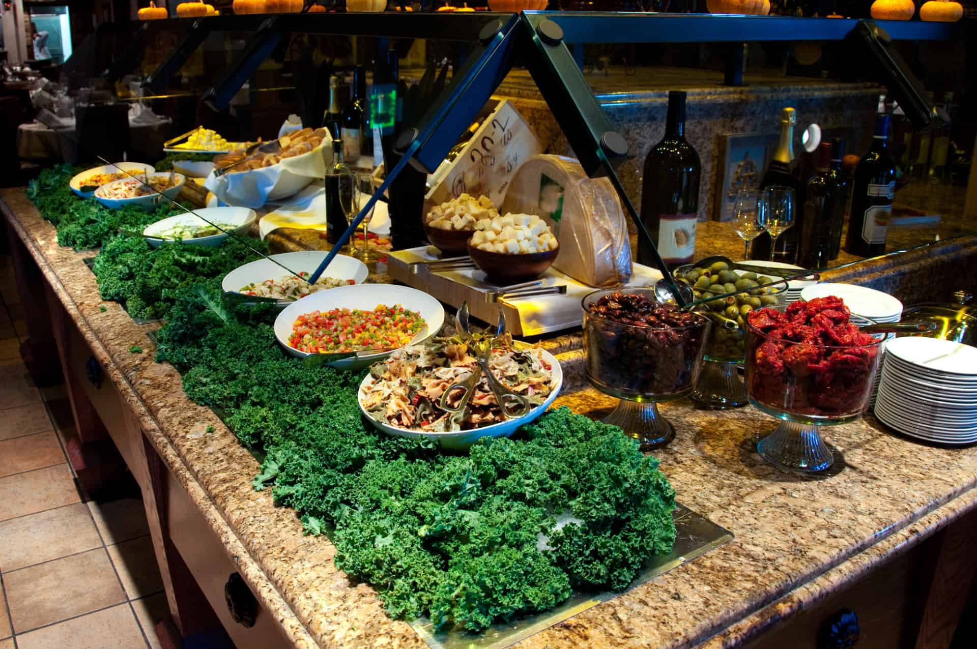 Restaurant with food laid out on table